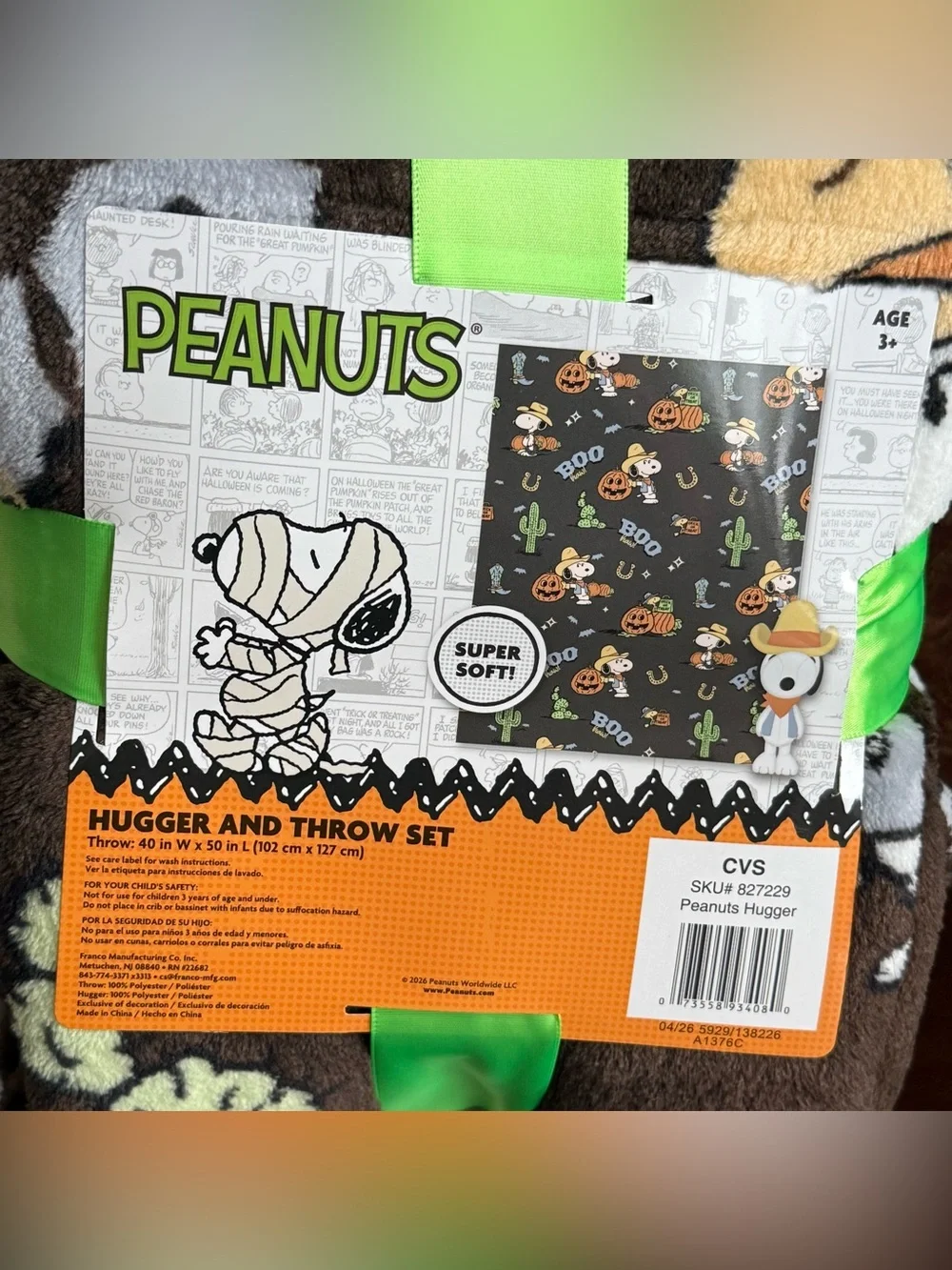 Peanuts Halloween 2026 Scarecrow Snoopy Pillow and Throw Blanket Set - New w/Tag